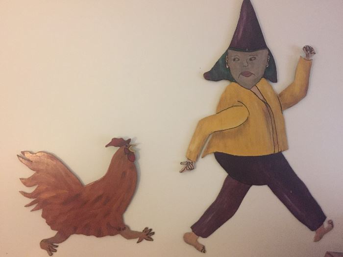 this is a HUGE artistic rendering of Couir de Mardi Gras but the chicken has the upper hand (or claw)