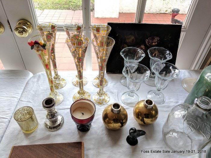 Assorted stemware and decorations