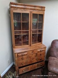 Vintage secretary with desk and glass doors
