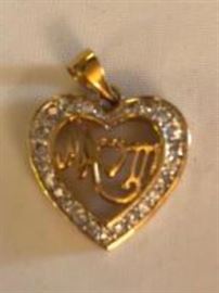 14k gold mom pendant with diamonds