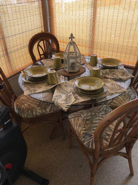 Rattan glass top patio table and chairs