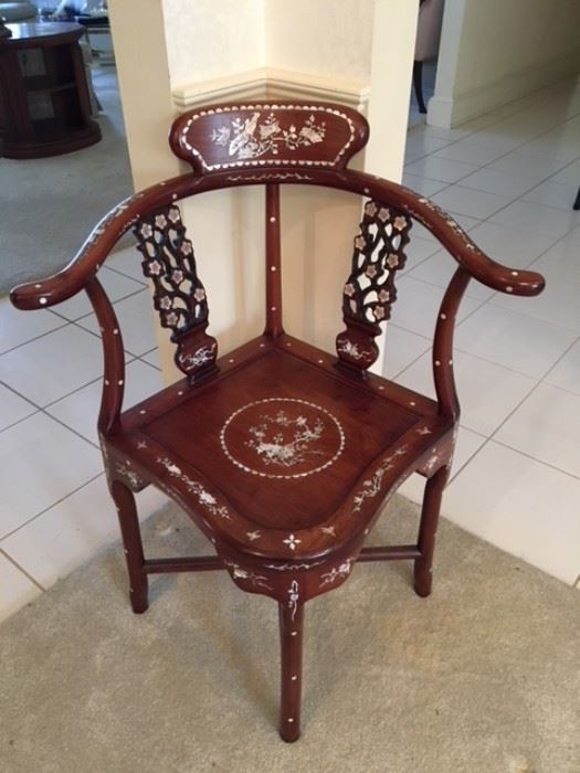 Chinese Rosewood & Mother-of Pearl Corner Chair