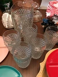 Vintage Glass Pitcher with Glasses