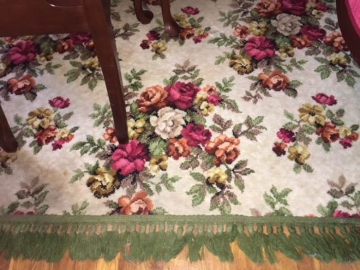 bark cloth rug with roses design