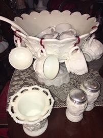 Westmorland milk glass punch bowl set with grape design