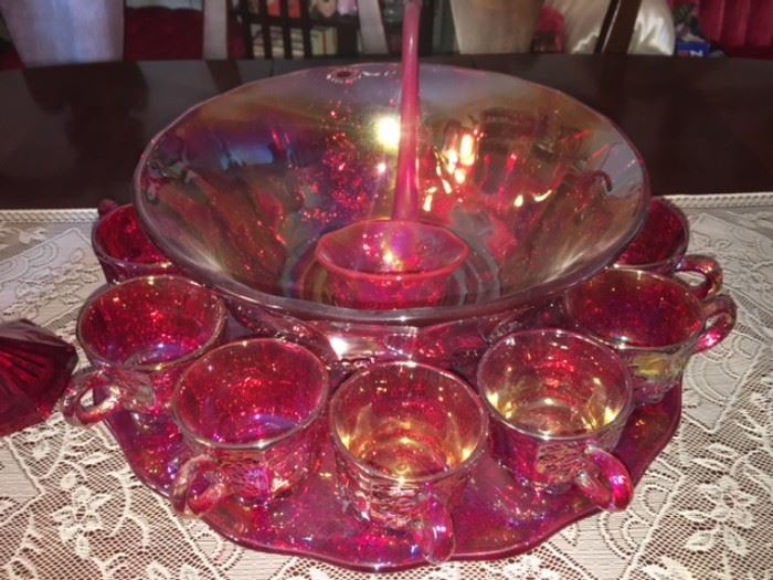 red carnival punch bowl set 