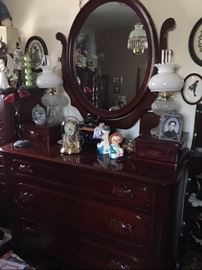 Cherry - Davis cabinet company - Lillian Russell - wishbone dresser with mirror and ladies glove boxes on each side of dresser