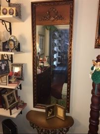 Gold guild mirror with matching wall shelf 