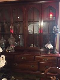 Crescent - cherry china cabinet matches dining room table and 6 matching chairs 