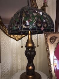 one of two matching tiffany style lamps