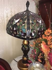 one of two matching tiffany style lamps 