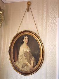 beautiful oval lady portrait with  hanging medallion cord