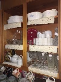 pyrex, clear glass and assortment of other dishes and glass ware