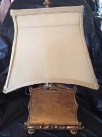 beautiful lamp with wood gold guild base for holding books for reading and recipe