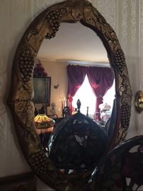 beautiful oval mirror with carved grapes 