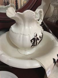 Silhouette pitcher and bowl set with matching wash cloth