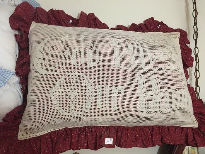 one of two matching pillow shams - God bless our home- hand made 