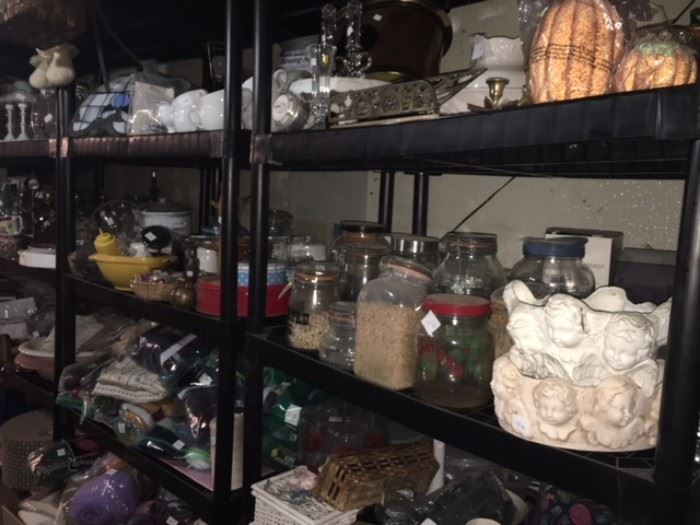 collection of glassware items and seasonal items and every day house hold items