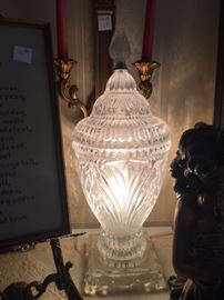 one of two matching German crystal electric lamps