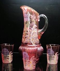 Mary Gregory-style beverage set