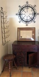 Vintage Walnut Chest, Piano Stool, Wall Mounted Candle Holder 