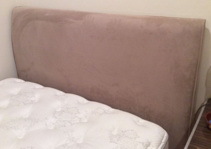 Queen size ultrasuede headboard - custom made by Del-Teet. Has a few kitty claw marks at either end.