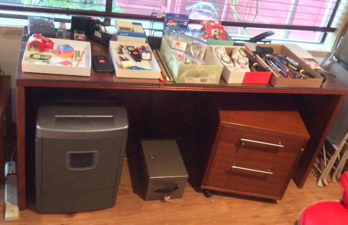 Jesper cherry executive (made in Denmark), assorted office supplies, File cabinet & shredder are SOLD. 