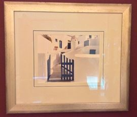 "Blue Gate" - 1993 photo of Santorini, Greece by artist Dennis Barloga (Edition of 750, framed size 24" x 27")