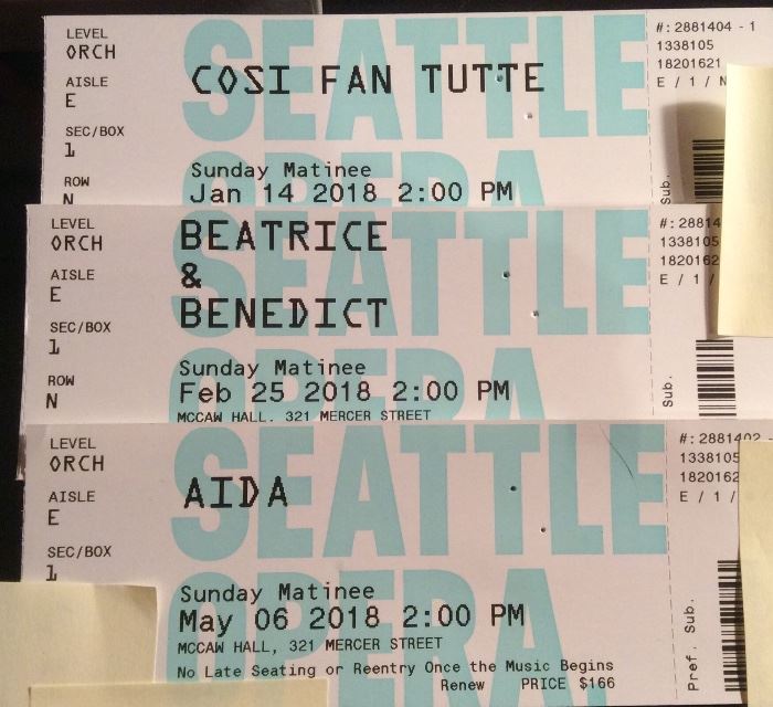3 Seattle Opera tickets for Sun. matinees - priced individually. Great orchestra seat!