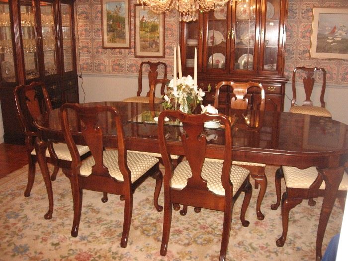 Dixie cherry dining table with 6 side and 2 arm chairs