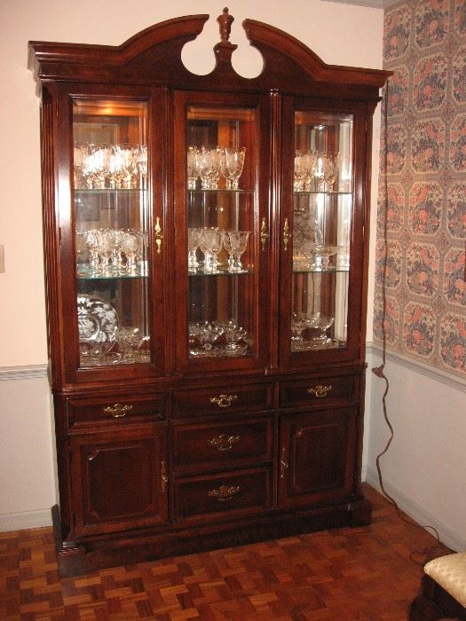 Bassett mahogany lighted china cabinet