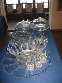 Glass punch bowls and cake plates, etc.