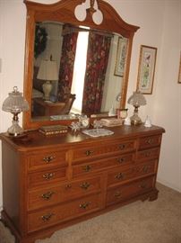 Bassett light oak dresser with mirror