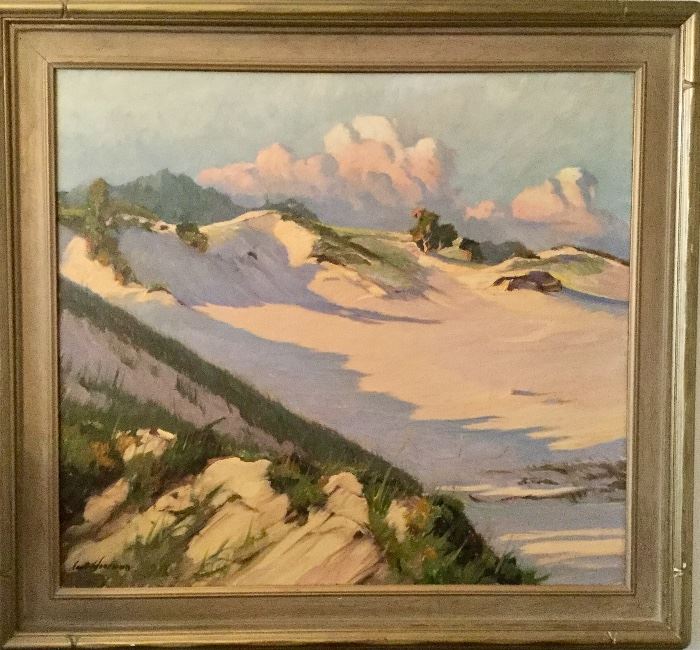 Carl Hoerman Original Oil of a Saugatuck Beach scene...."Sunset Poetry in Sand". Measures 38"x35"