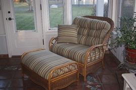 RATTAN CHAIR AND OTTOMAN
