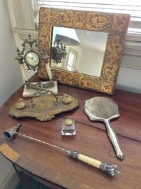 vintage clock, frame and other accessories