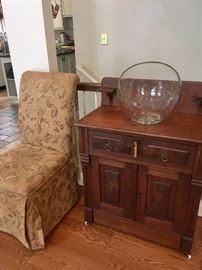 Antique punchbowl, drysink, butler table