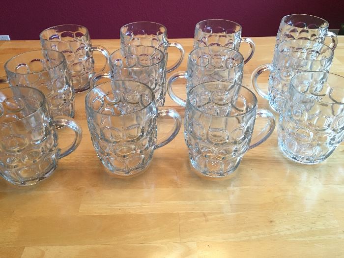 Vintage English made Ravenhead Glass thumb print 1 pint mugs