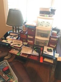 glass top computer desk, long wooden boxes, NIB Sheaffer, Cross, Waterman pens