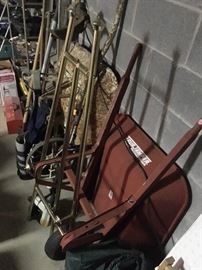 wheel barrows, garden tools