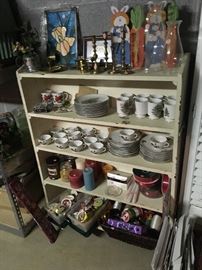 Christmas dinnerware, ribbon, tins, candles