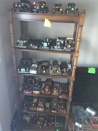 wooden cars and trucks, display shelf