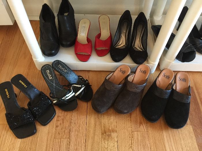 about 80+ pairs of new shoes!  Most are size 6 1/2 - 7 1/2.  Brands include Clarks, Aerosole, Dr. Scholls, Naturalizer and more