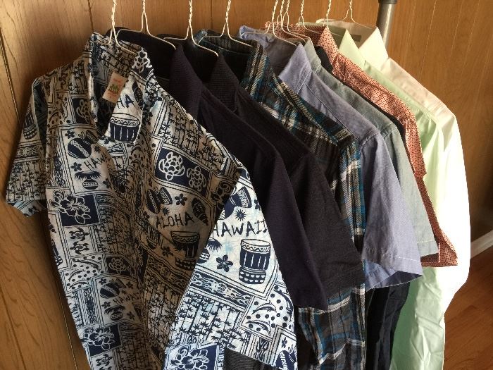 Some men's clothing. Brands include: American Eagle, Gap, Banana Republic, Levis, Express. Mostly size S-M