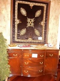 drexel buffet and framed tapestry with bead work