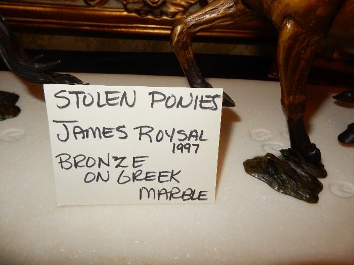 
James Roybal (note spelling, and yes it is bronze) - Bronze on Greek Marble - "Stolen Ponies" - Edition 1/30