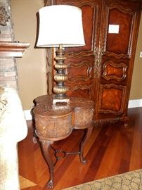 Clover shaped wood table and hooker armoire