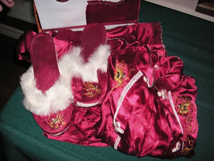 Japanese silk children's set: slippers, shirt, pants and robe