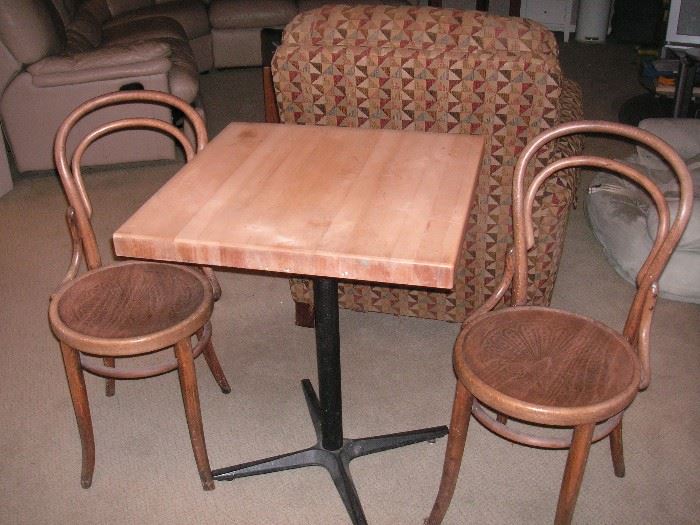 Two antique, bentwood ice cream chairs