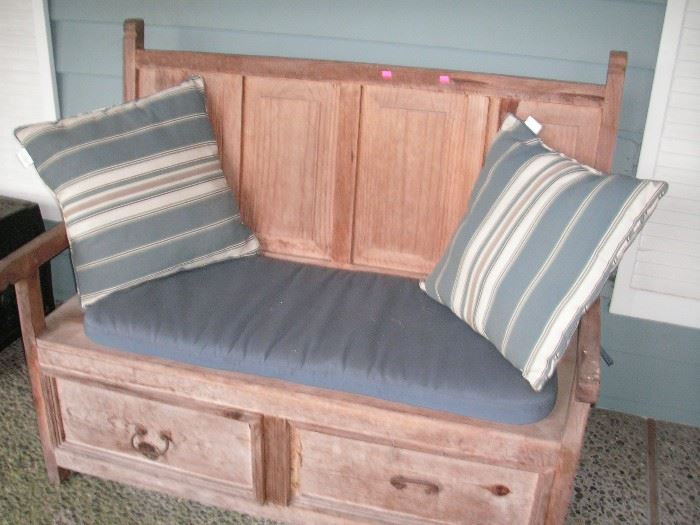 Wood bench w/pillows